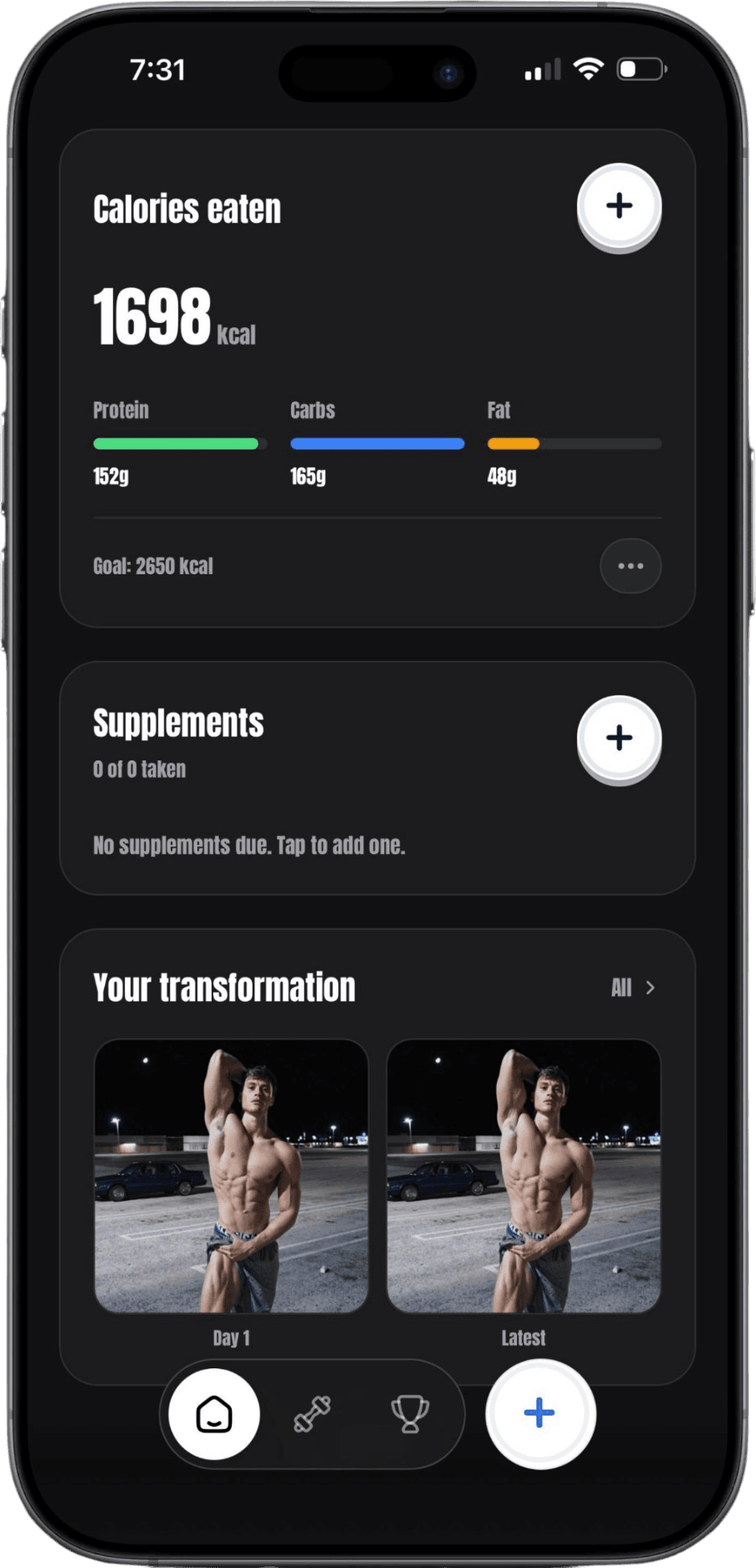 MuscleMaxx Daily Summary Dashboard